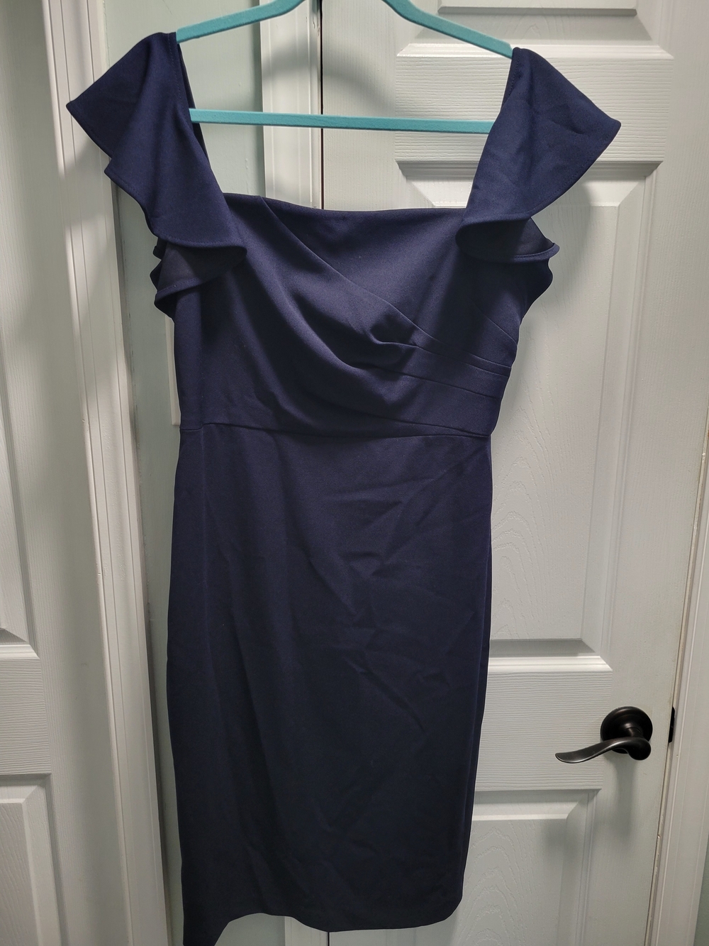 Calvin Klein Navy One-Shoulder Ruffle Sheath Dress
